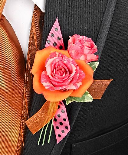 HOT PINK &amp; ORANGE PROM BOUTONNIERE