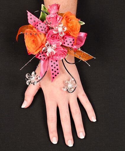 HOT PINK &amp; ORANGE PROM CORSAGE