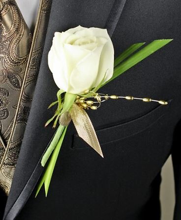 WHITE ROSE GLITTER PROM BOUTONNIERE